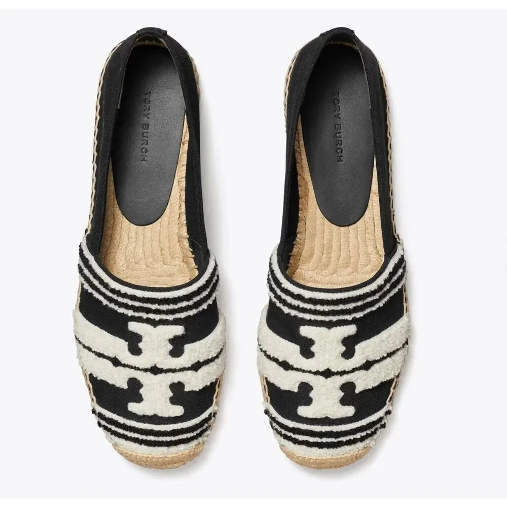 New  Tory Burch Double T Espadrille in Black & White Size 10.5 US8 $198